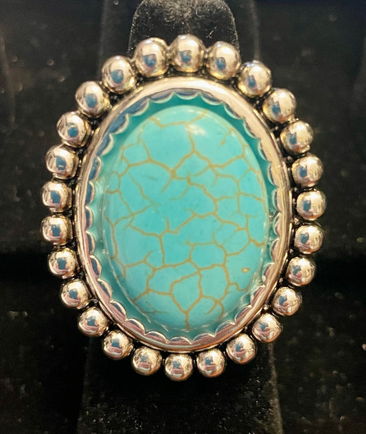 Silver & Turquoise Stone Round Ring