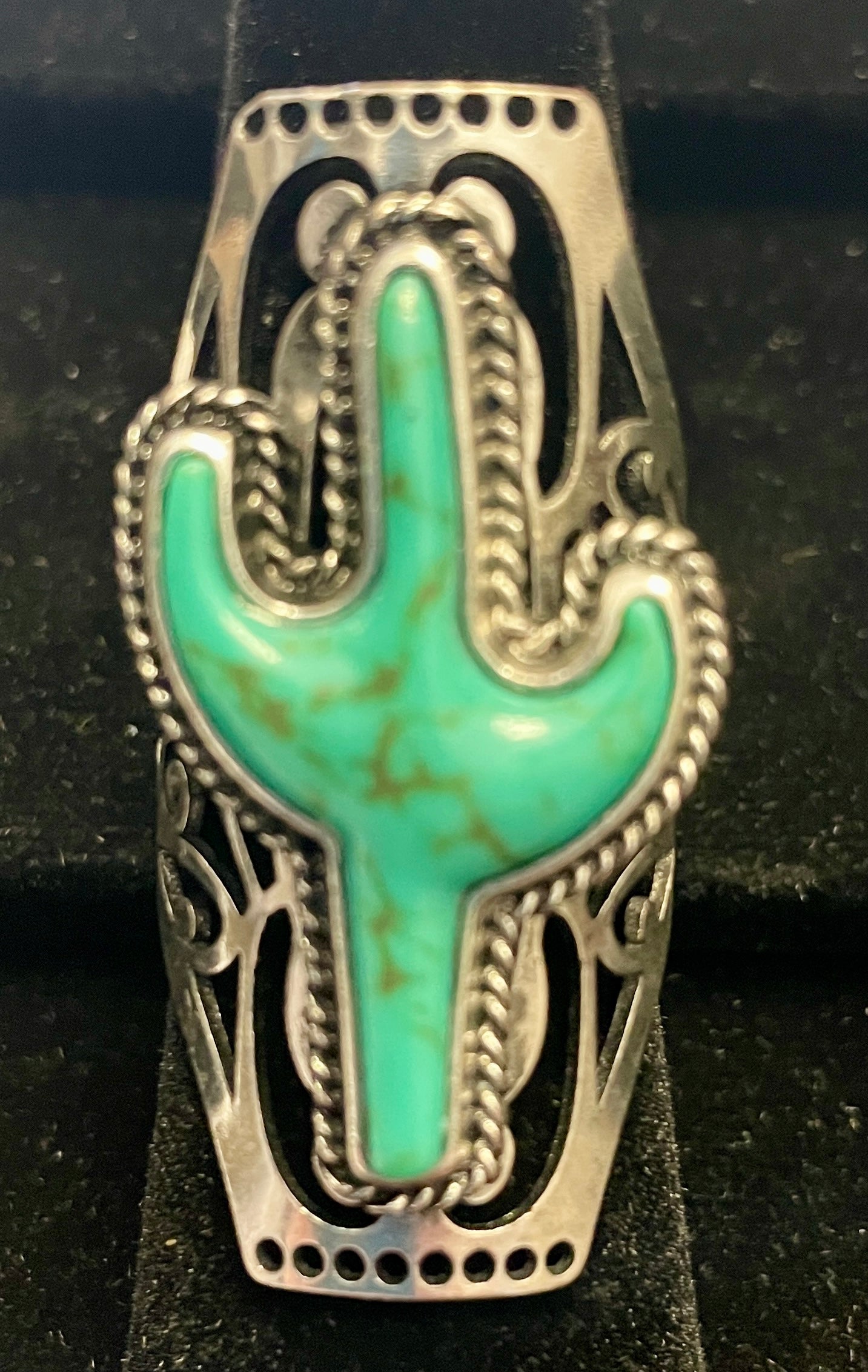 Silver & Green Cactus Ring