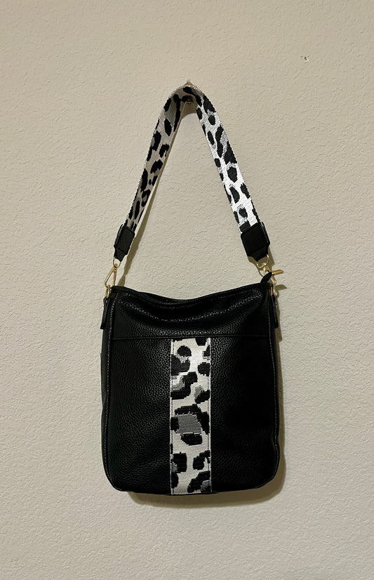 Black Handbag with Leopard Strap