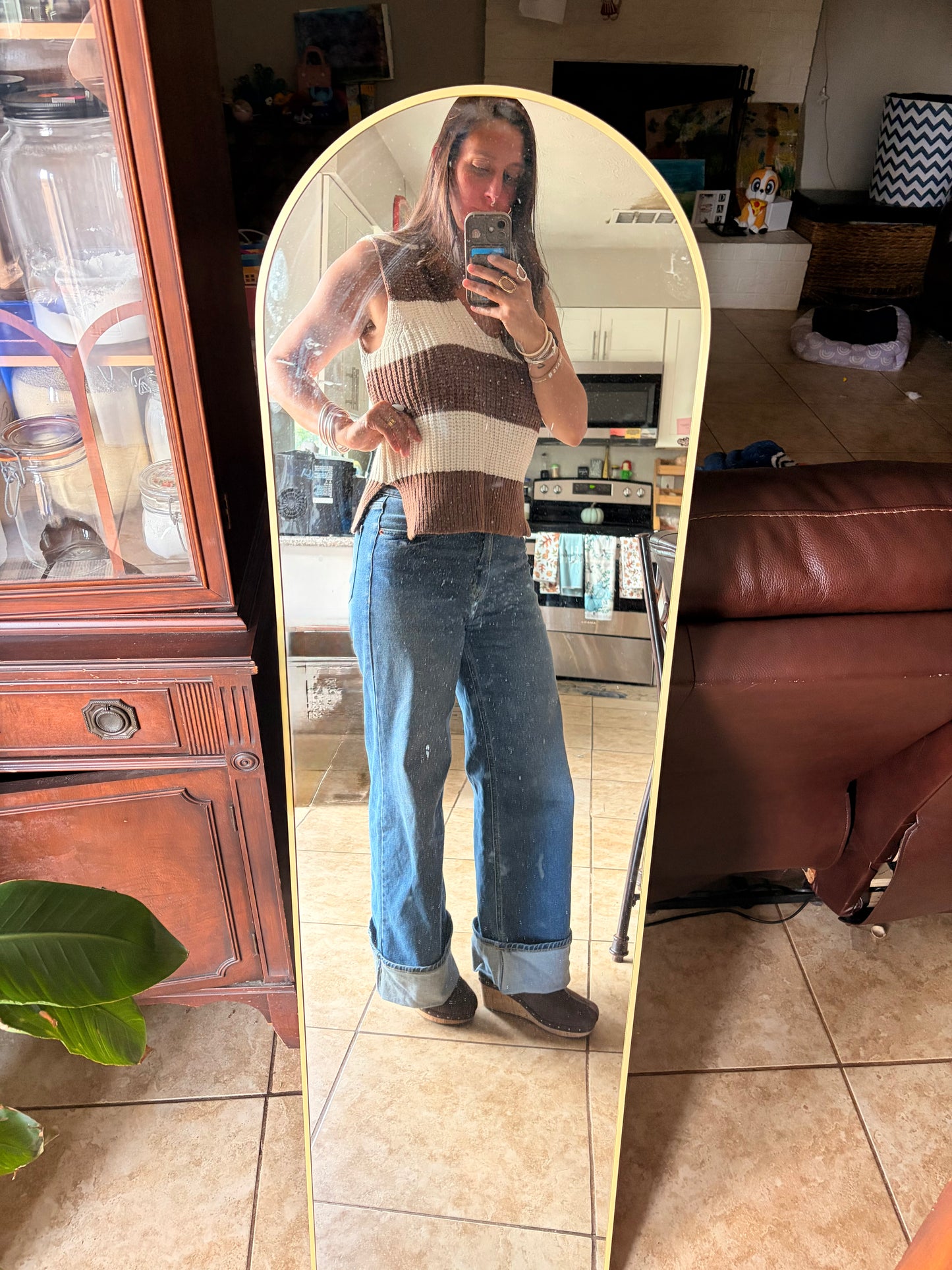 Brown and Cream Striped Sweater Tank