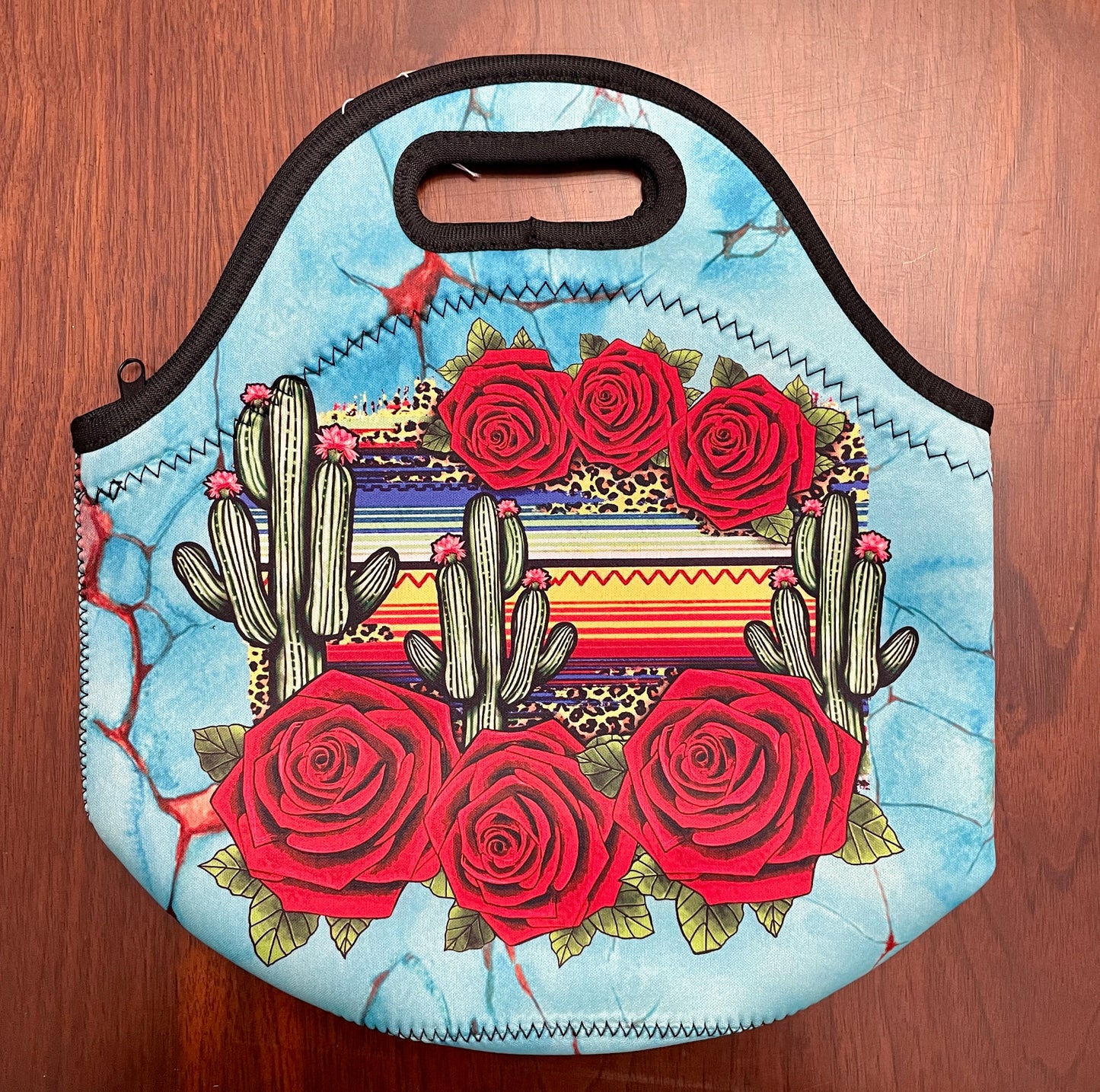 Neoprene Turquoise, Cactus & Rose Lunch Tote