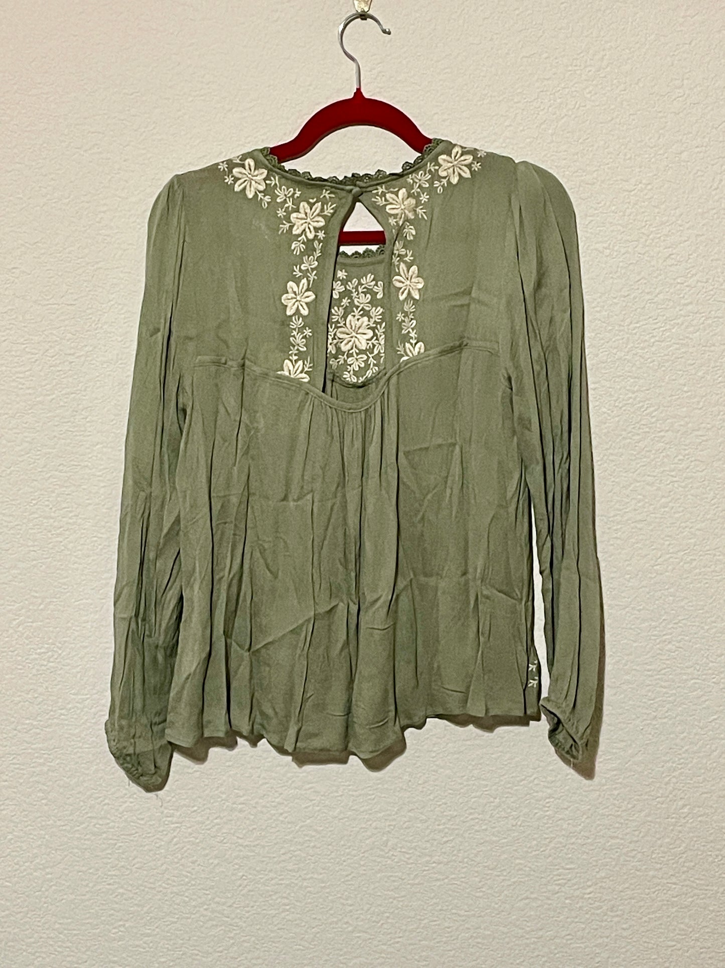 Savannah Jane Olive w/ Cream Flowers Blouse