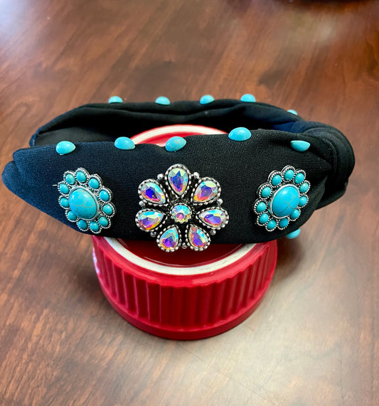 Turquoise Pearl and Black Headband