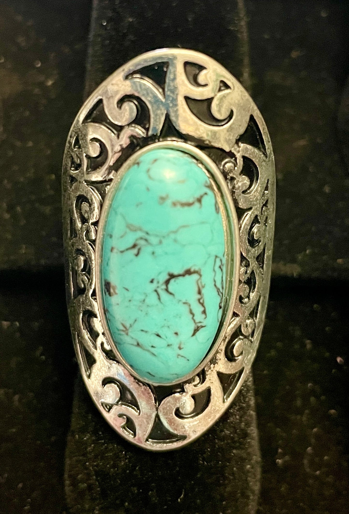 Silver with Turquoise Oval Stone Ring