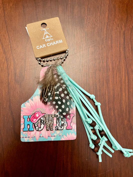 “Howdy” Keychain with Tassels & Feather