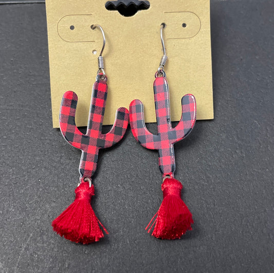 Plaid Cactus Earrings with Tassels