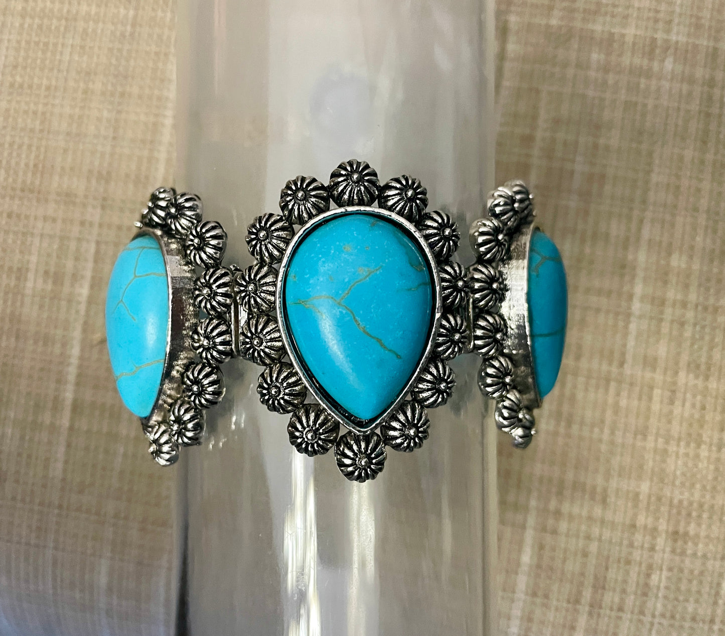 Silver Bracelet with 6 Turquoise Teardrop Stones