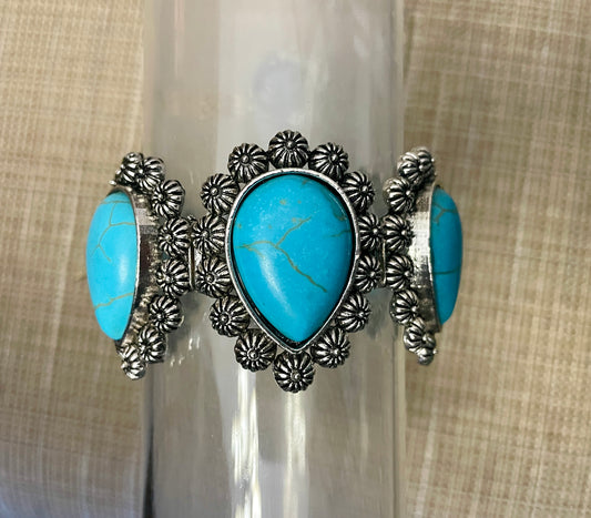 Silver Bracelet with 6 Turquoise Teardrop Stones