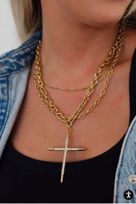 Gold Cross Necklace with Gold Chain
