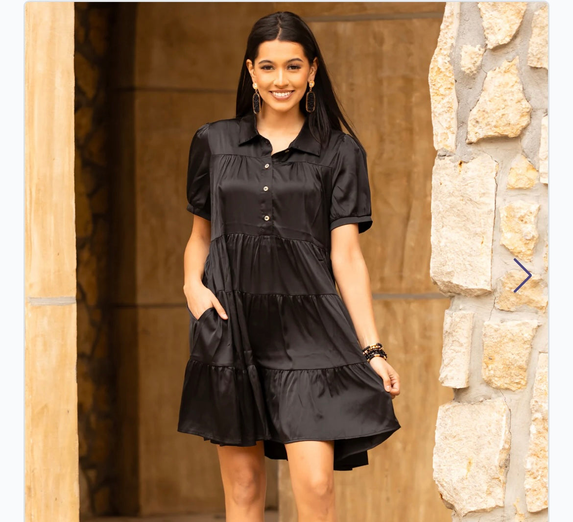 Black V Neck Tiered Dress with Ruffle Bottom