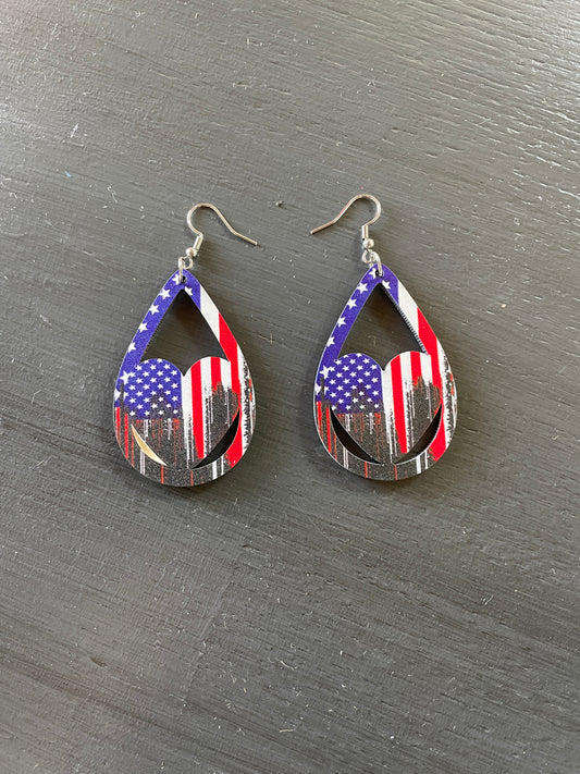 Patriotic Wooden Earrings