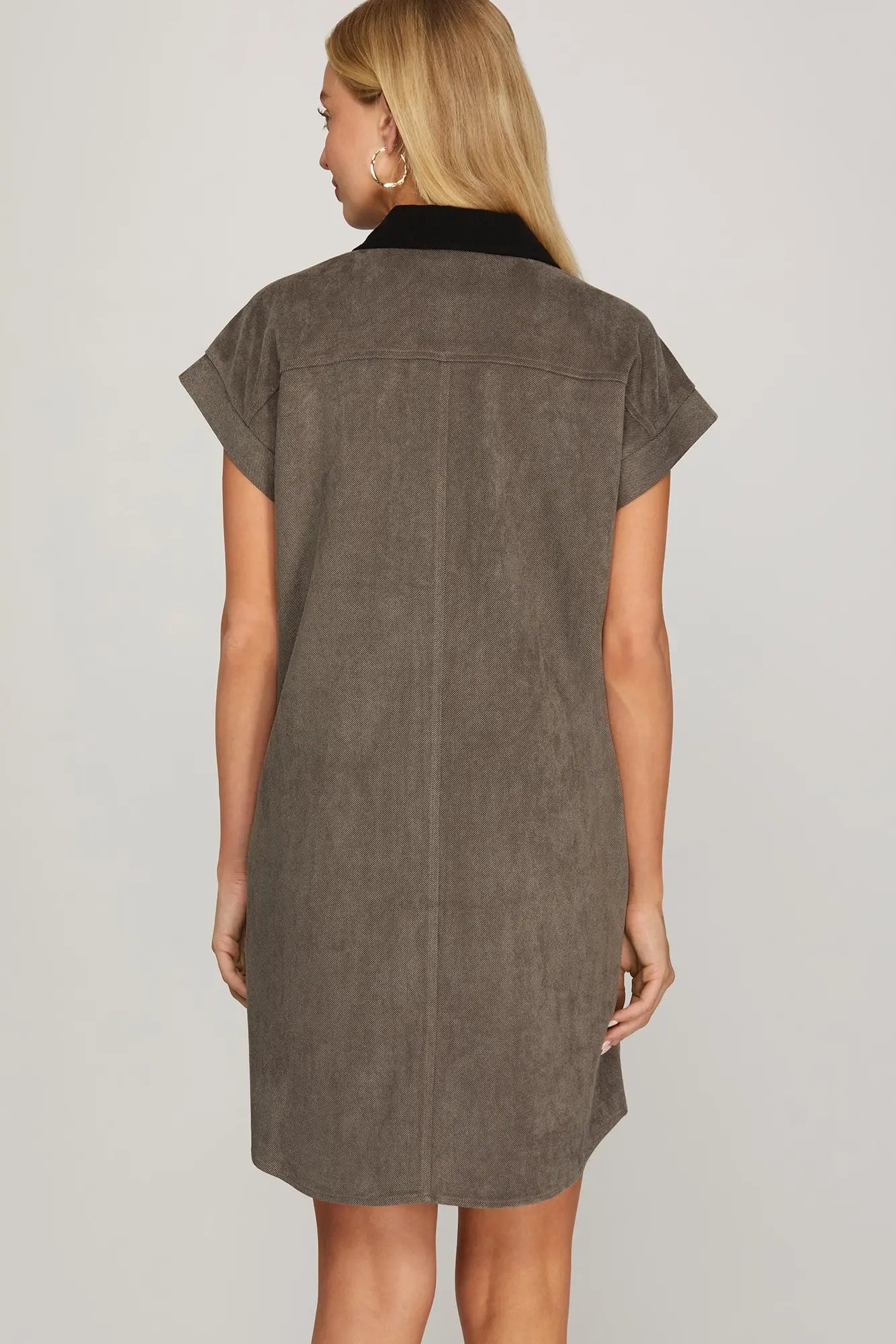 She & Sky Brown Short Sleeve Button Down Dress