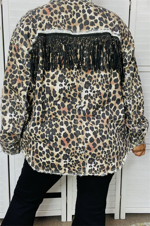 Cheetah Print Shacket with Rhinestone Fringe