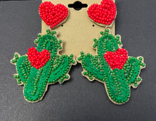 Red Heart Cactus Earrings