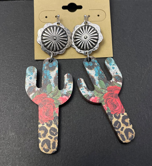 Rose and Leopard Cactus Cutout Earrings