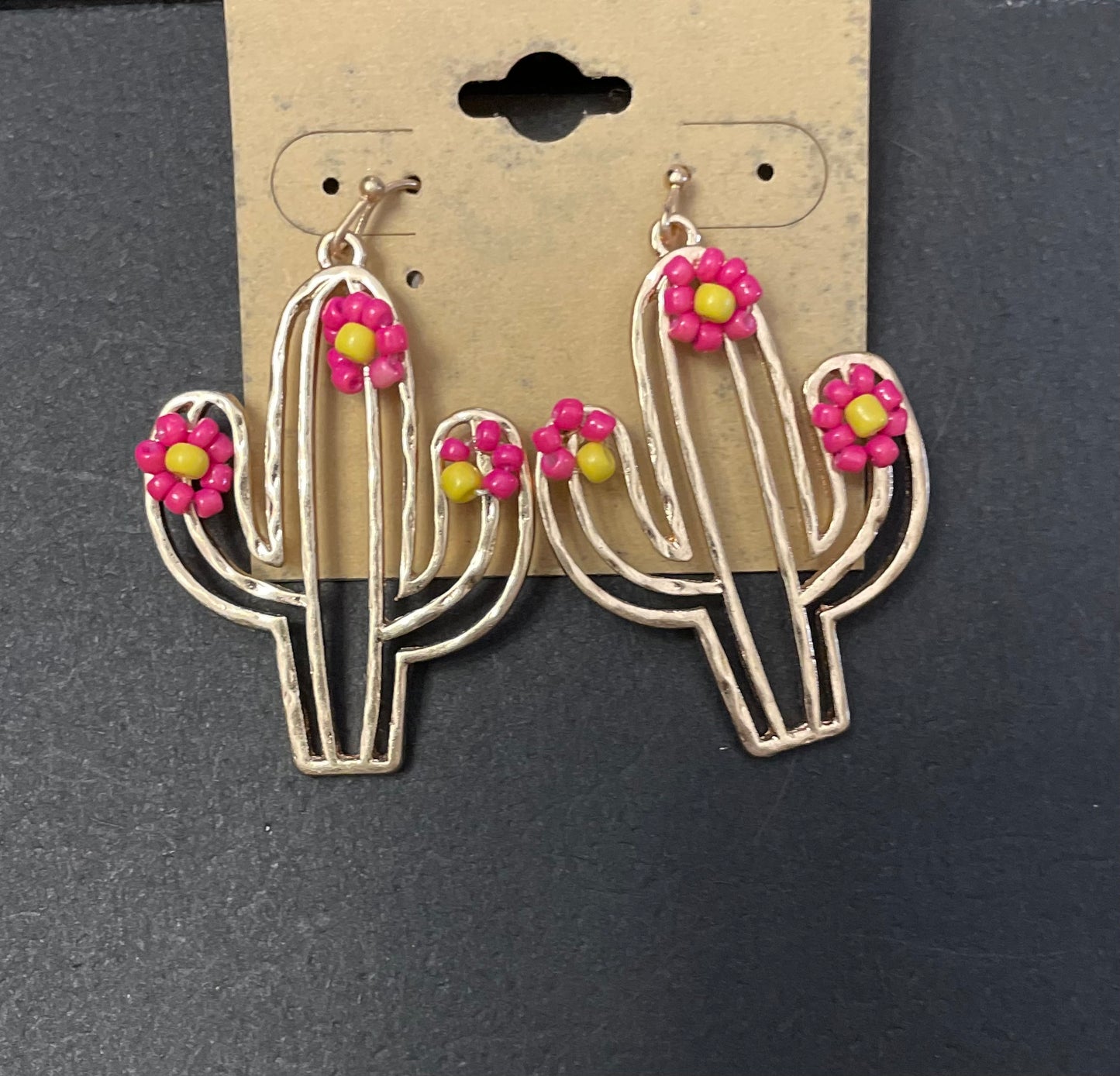 Wire Cactus Earring with Flowers