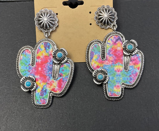 Silver Neon Cactus Earrings