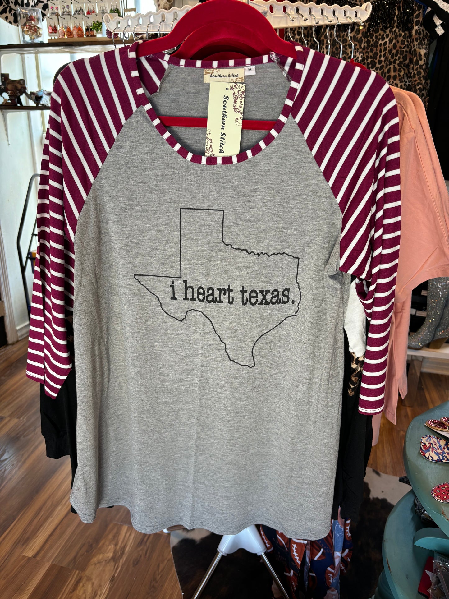 I Heart Texas Striped 3/4 Sleeve