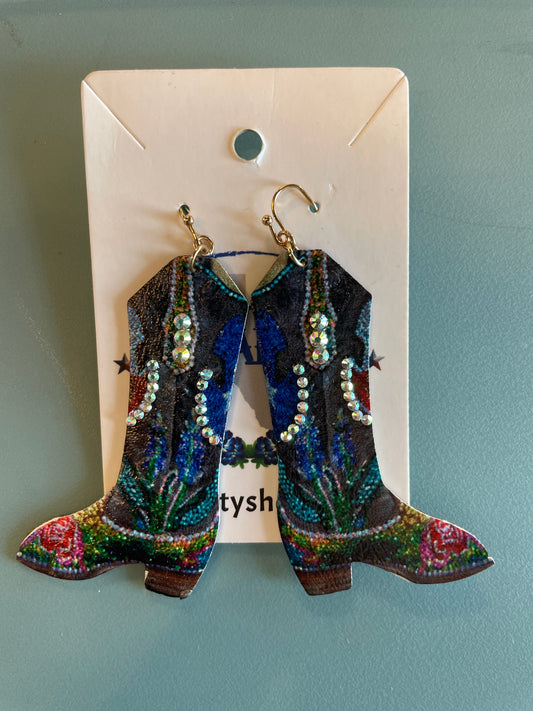 Blue Bonnet Blingy Cowboy Boots Earrings