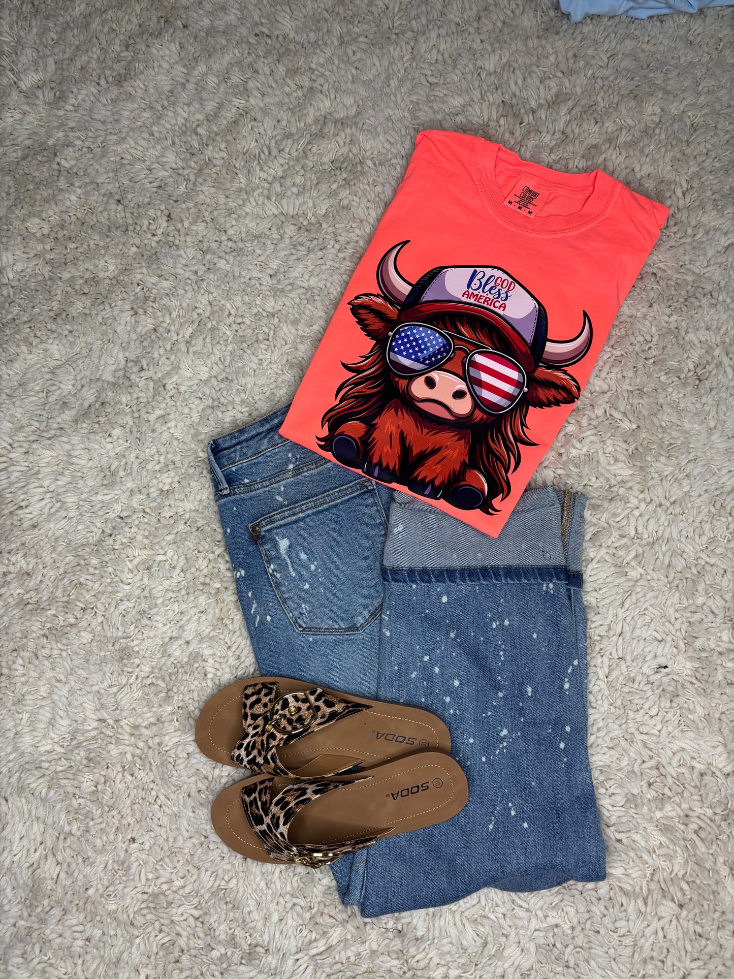 God Bless America Highland Cow Graphic Tee
