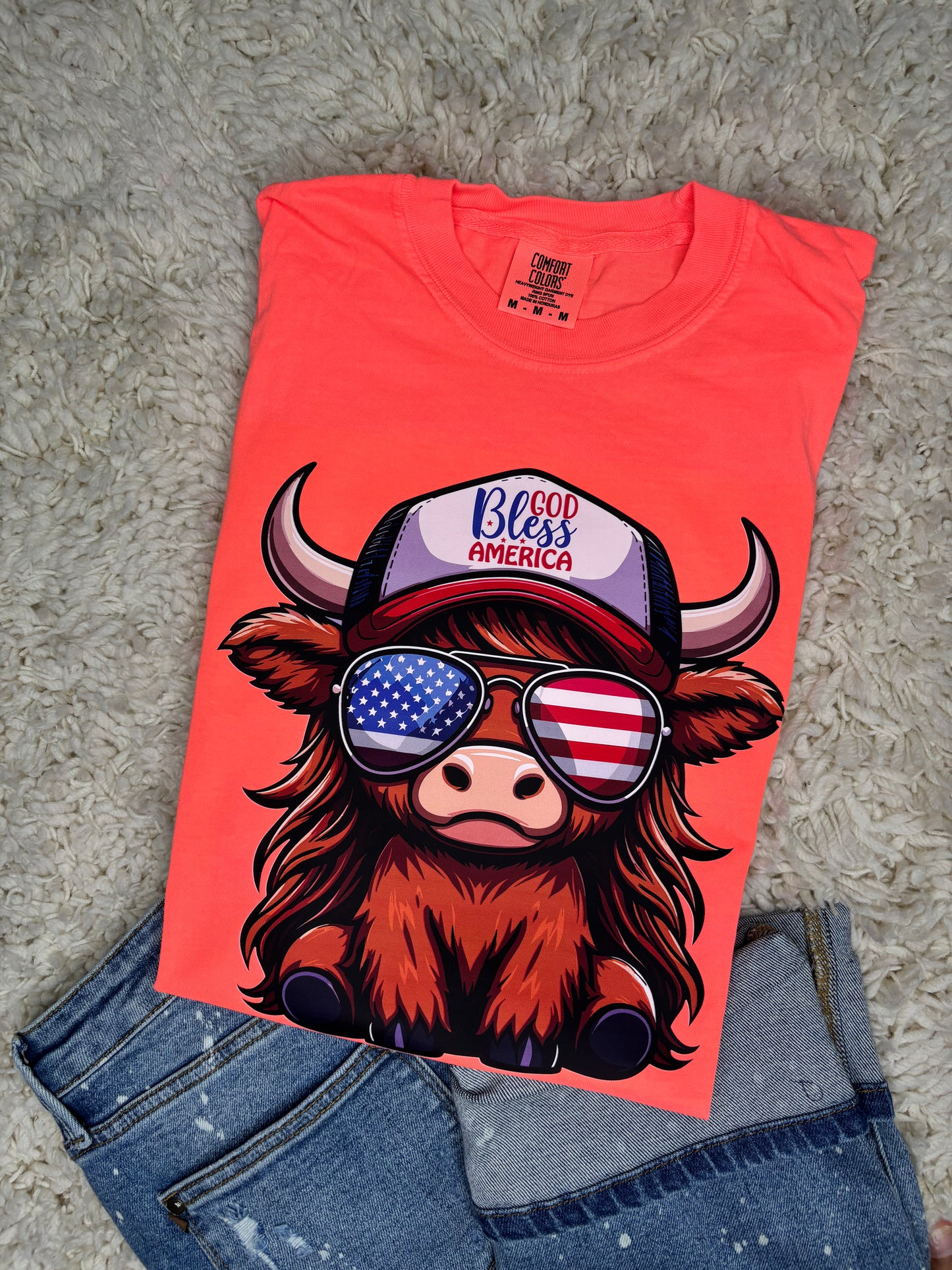 God Bless America Highland Cow Graphic Tee