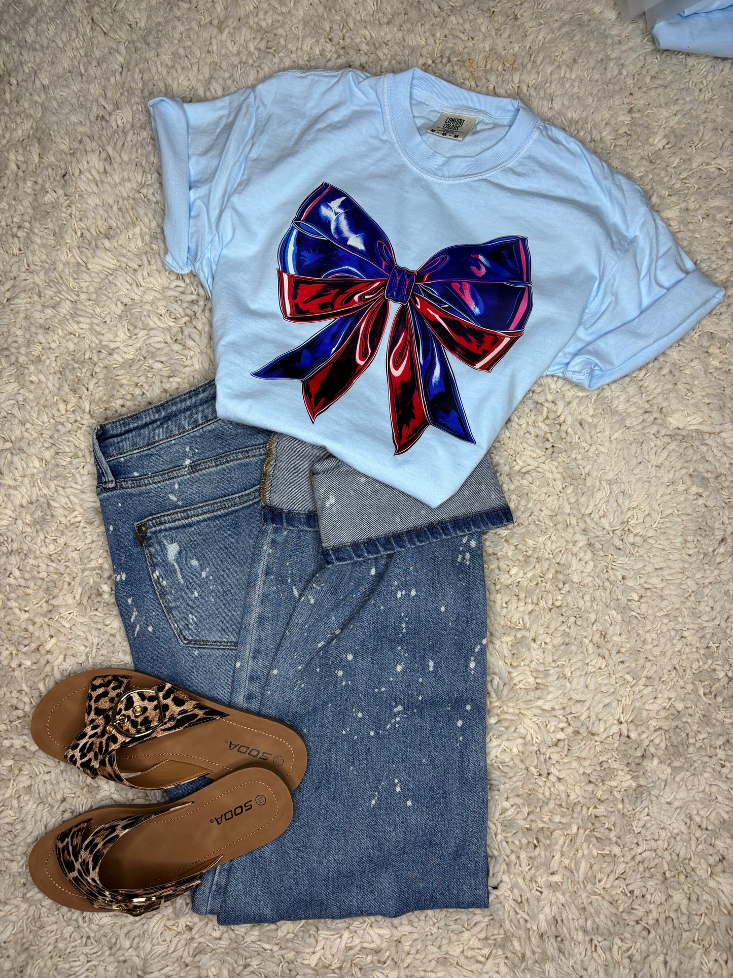 Baby Blue with Red & Blue Bow Graphic Tee