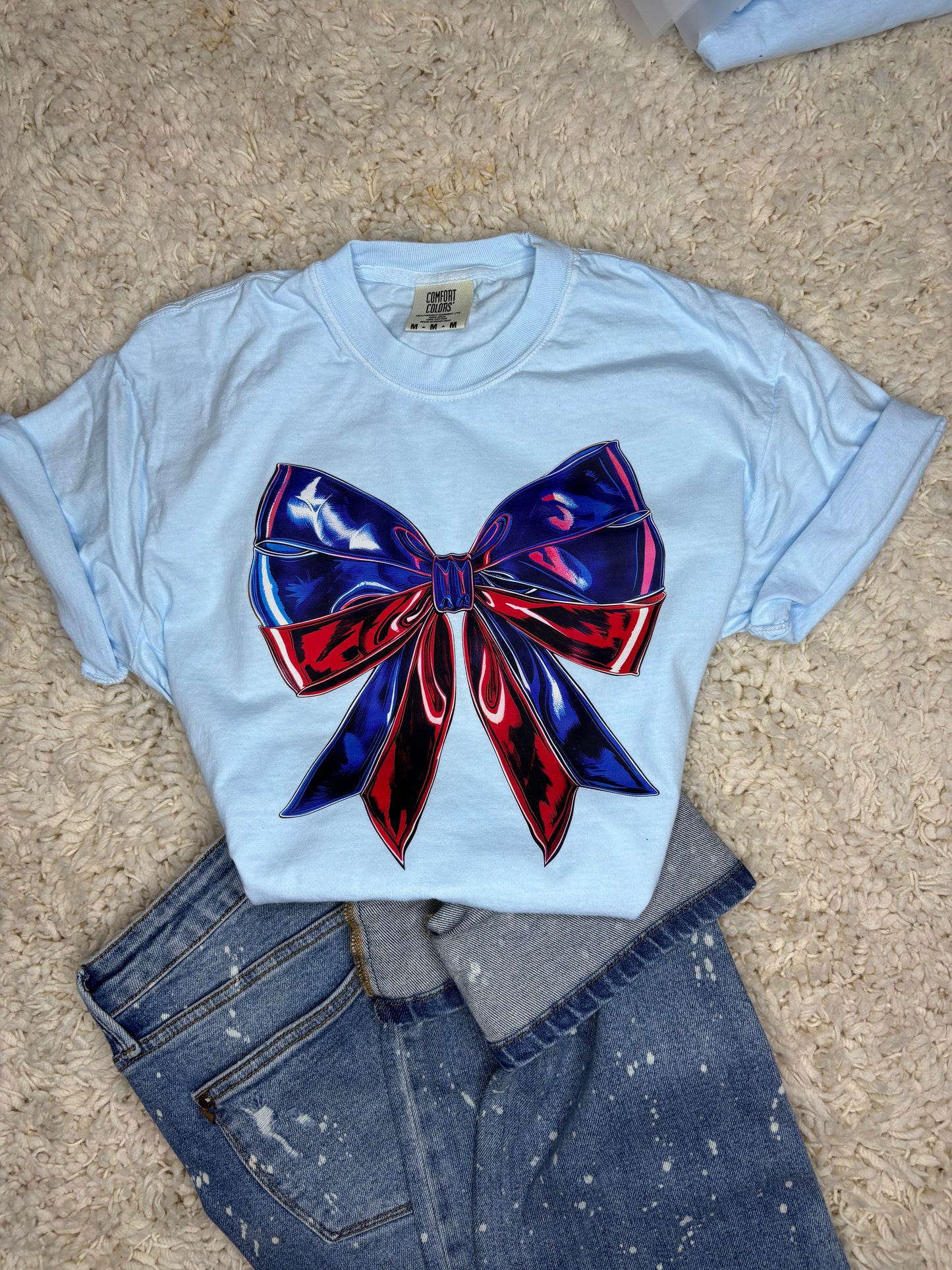 Baby Blue with Red & Blue Bow Graphic Tee