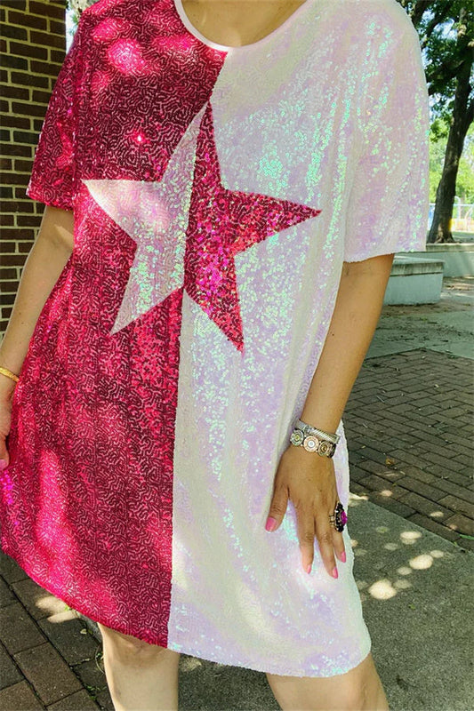 Pink and White Sequined Star Dress