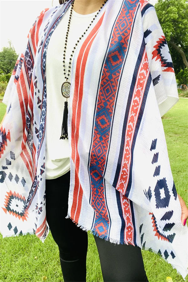 Red White and Blue Aztec Kimono