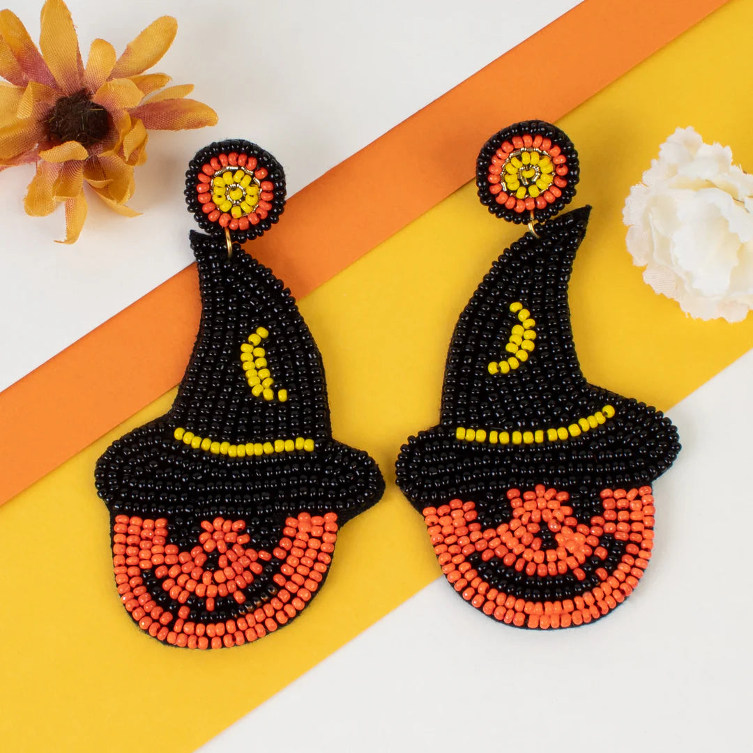 Beaded Pumpkin with Hat Earrings