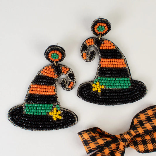 Beaded Witch Hat Earrings