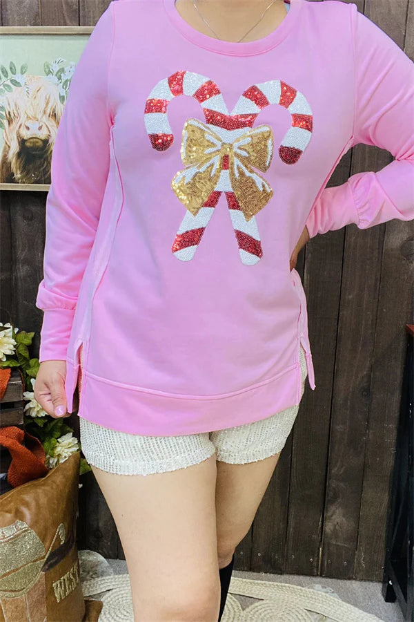 Pink Long Sleeve with Candy Cane