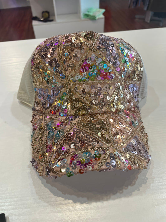 Rose Gold Sequined Pony Tail Hat