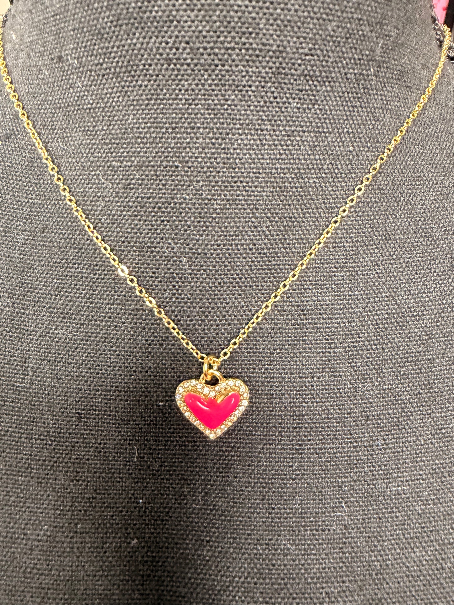 Dainty Pink Stone Heart Necklace