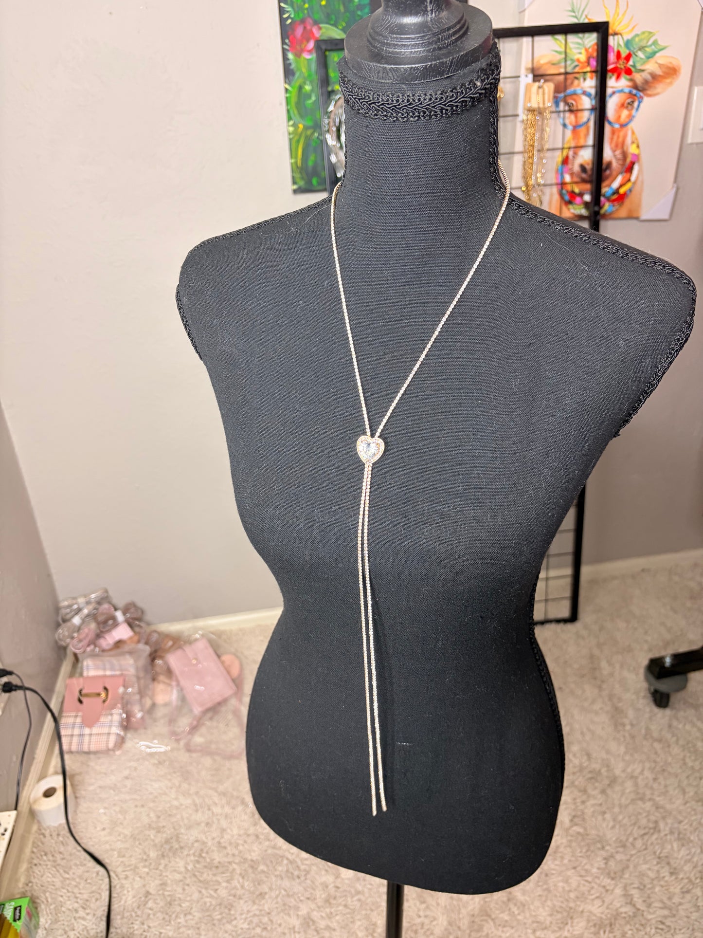 Gold Plated 42” Diamond Chain with Heart AB Stone