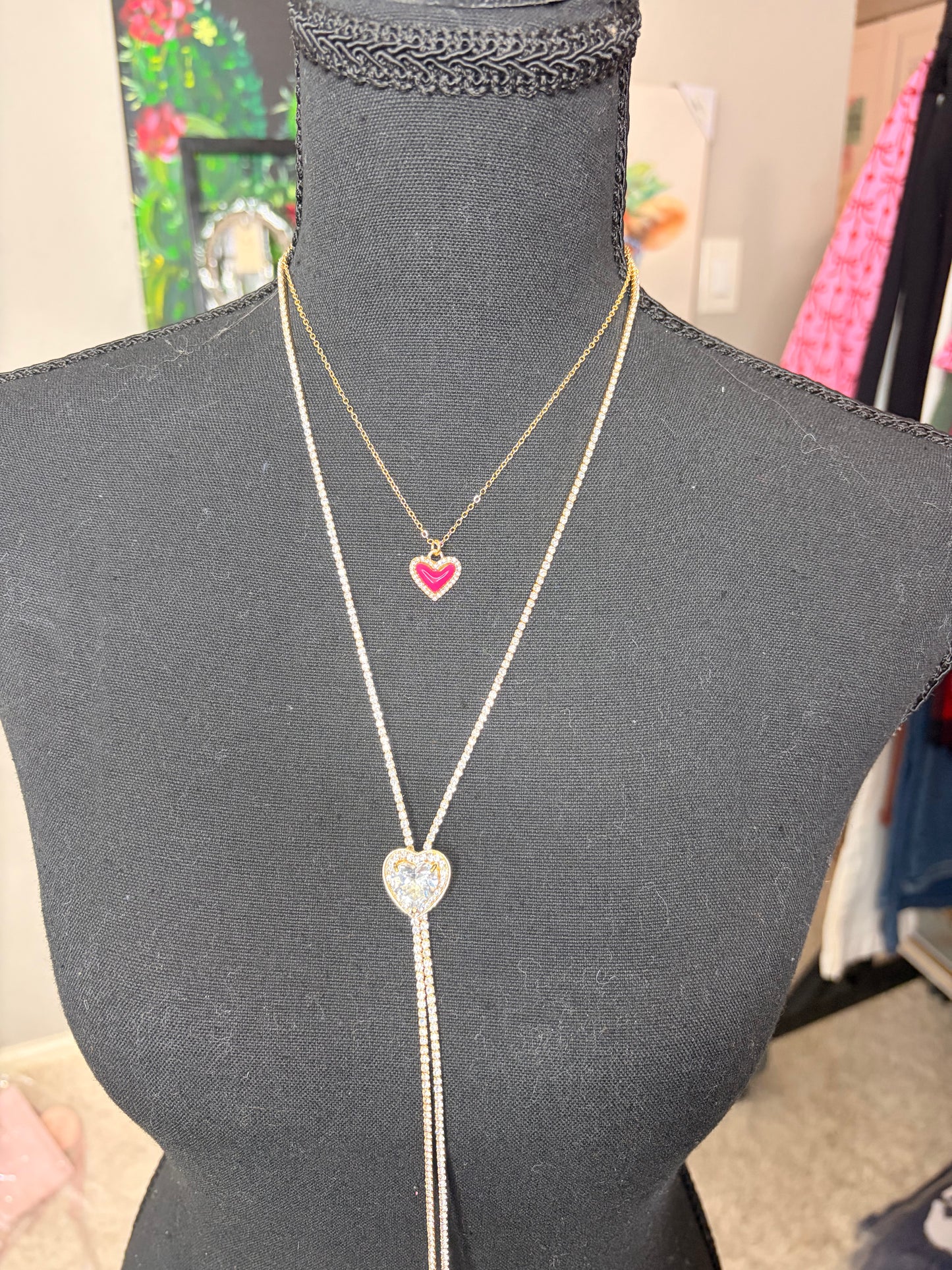 Dainty Pink Stone Heart Necklace