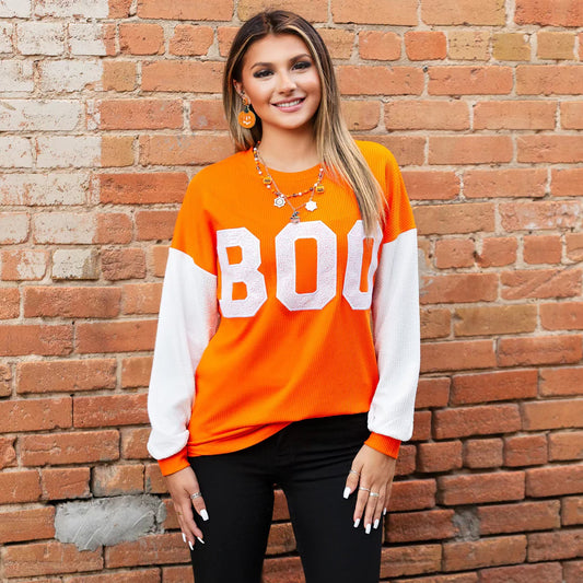 White & Orange Boo L/S Shirt