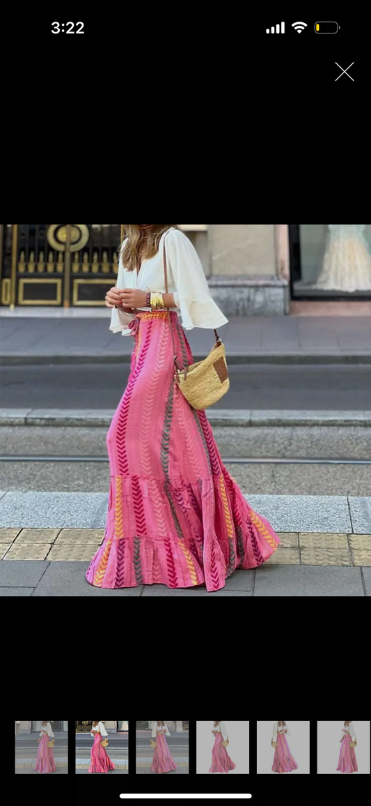Pink High waist Boho Skirt