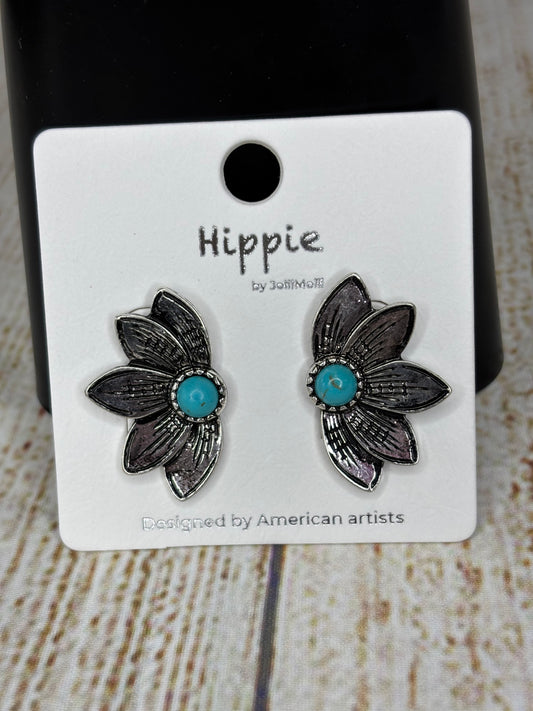 Silver Flower Turquoise Stud