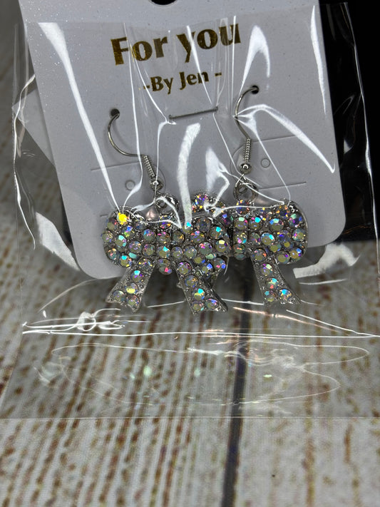 Silver Bow With AB Stones Earrings