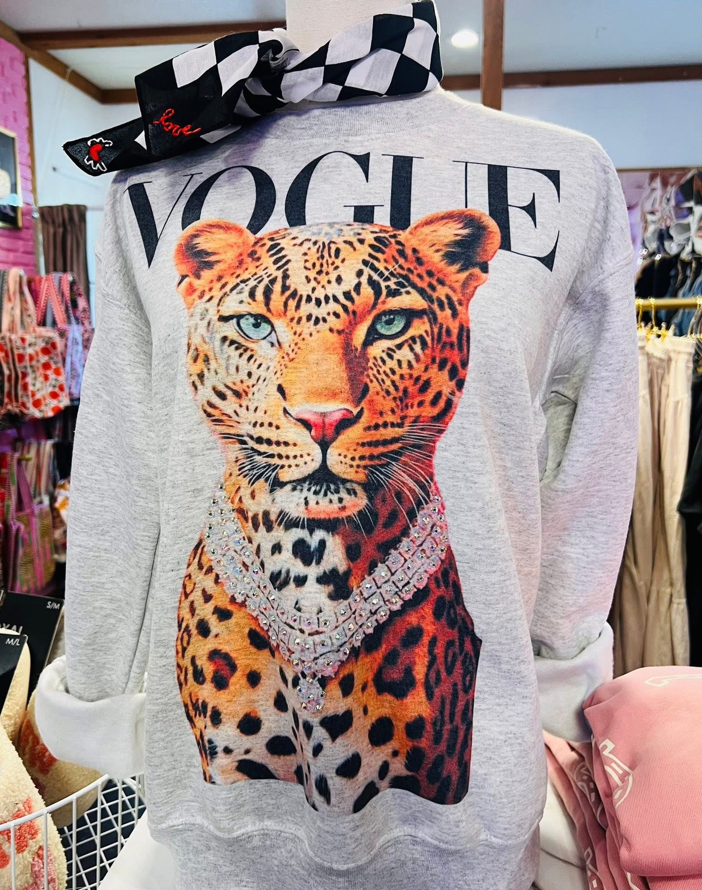 Vogue Sweatshirt with Rhinestone Collar