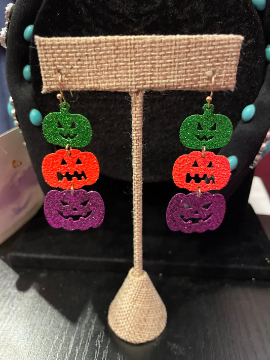 Green, Orange and Purple Pumpkin earrings