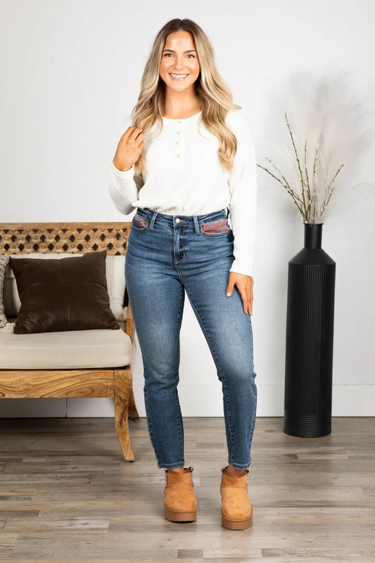 Judy Blue Buffalo Plaid Straight Leg High waist