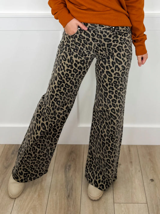 Risen Leopard Print Straight Leg Jeans