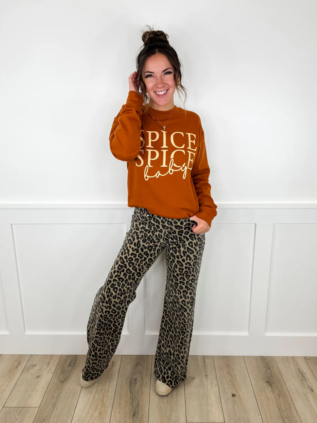 Risen Leopard Print Straight Leg Jeans