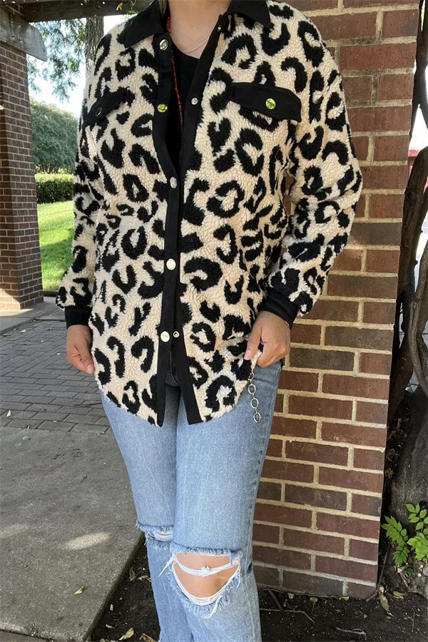 Black and Beige Leopard Coat