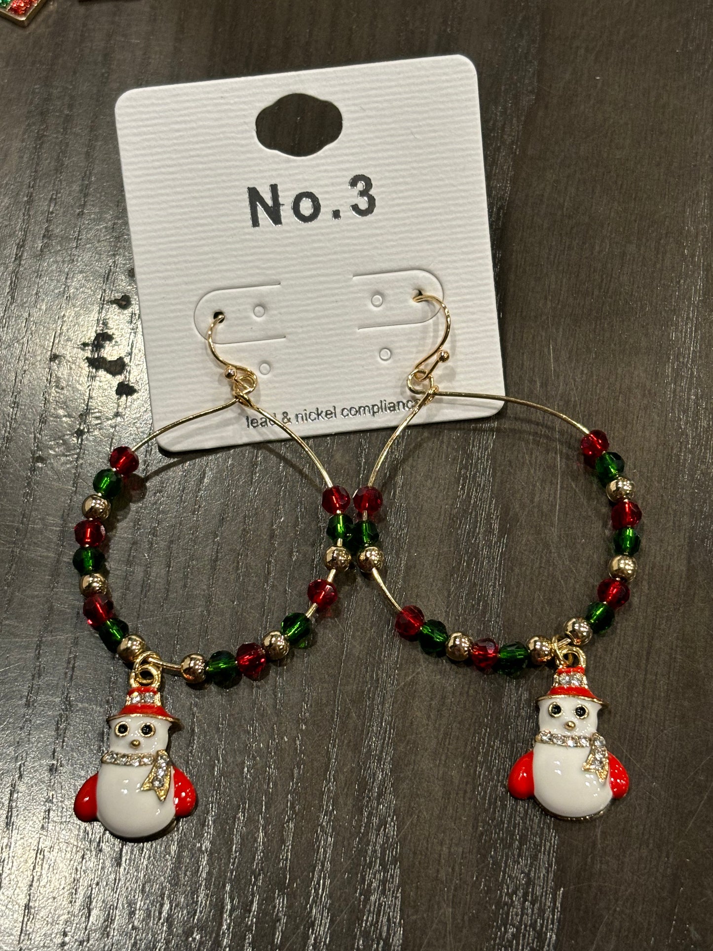 Gold Hoop Earrings with Snowman