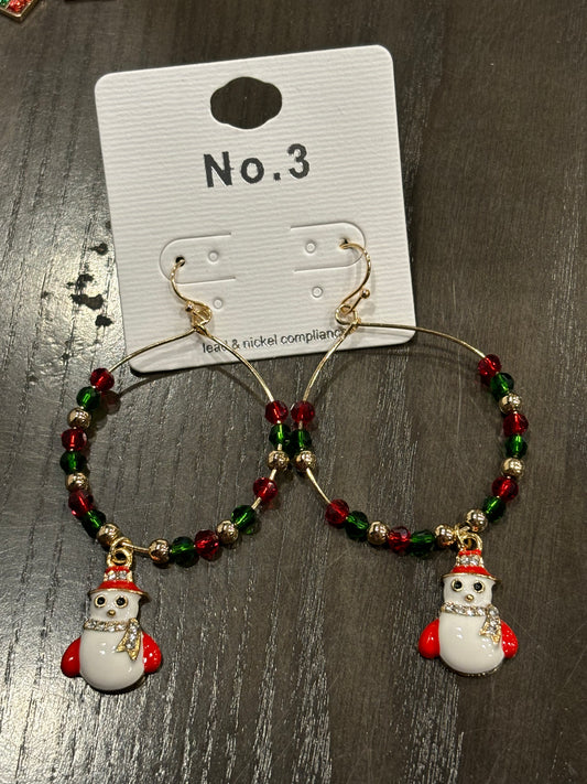 Gold Hoop Earrings with Snowman
