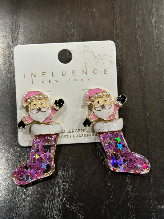 Pink Santa in a Stocking Earring
