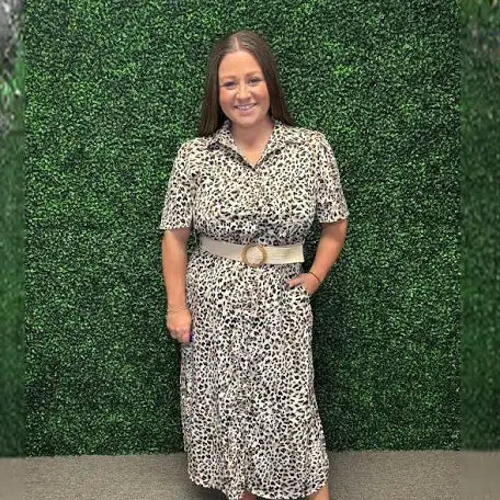 She & Sky Leopard Button Down Dress with Belt